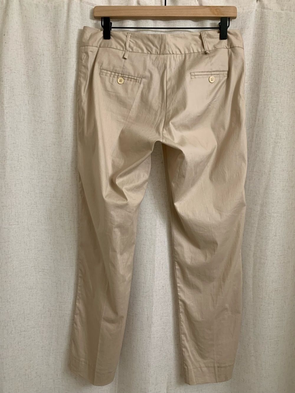 Yumi Mazao France Beige Straight-Leg Dress Pants Chino Cotton Crisp Lightweight - Picture 2 of 10